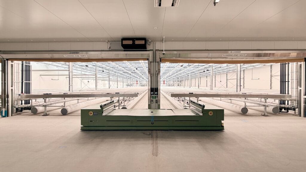 austranna-automated-medicinal-cannabis-facility-queensland Wide view of Austranna’s automated medicinal cannabis cultivation facility in Queensland, showing large controlled-environment growing rooms and cultivation infrastructure.
